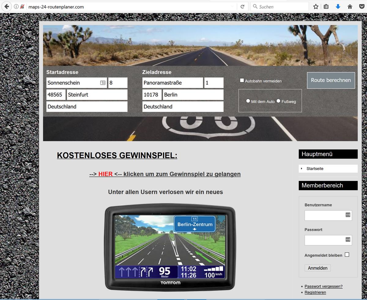 Screenshot Routenplaner-Website