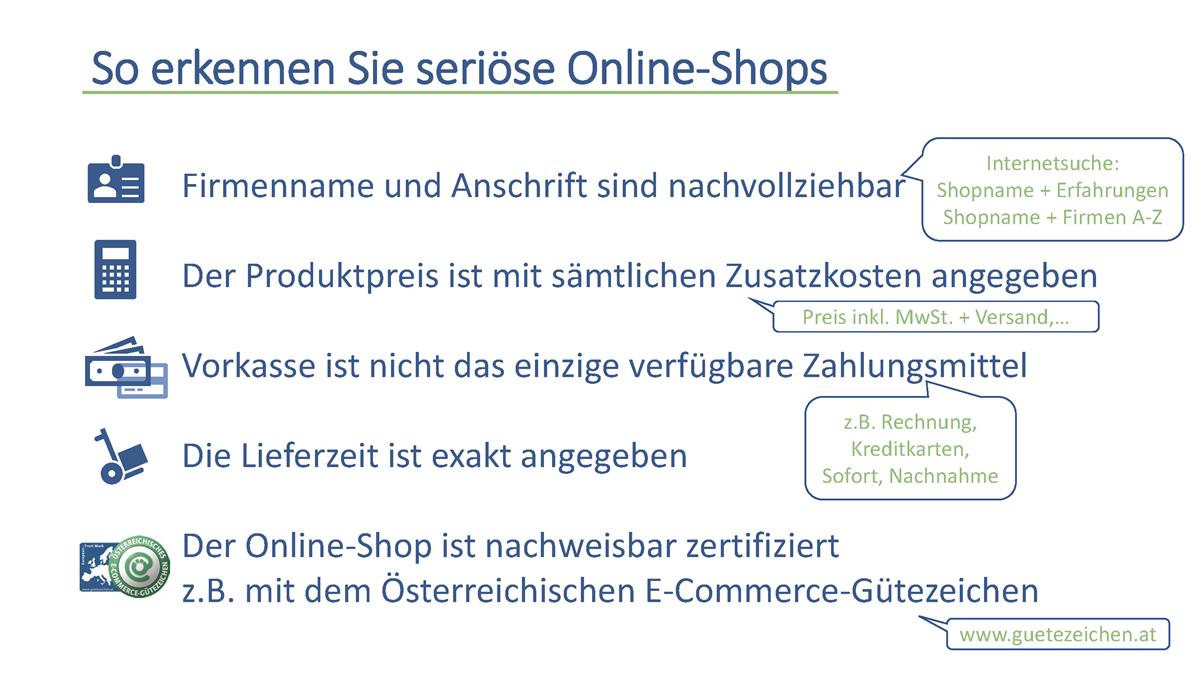 Kennzeichen seriöse Online-Shops