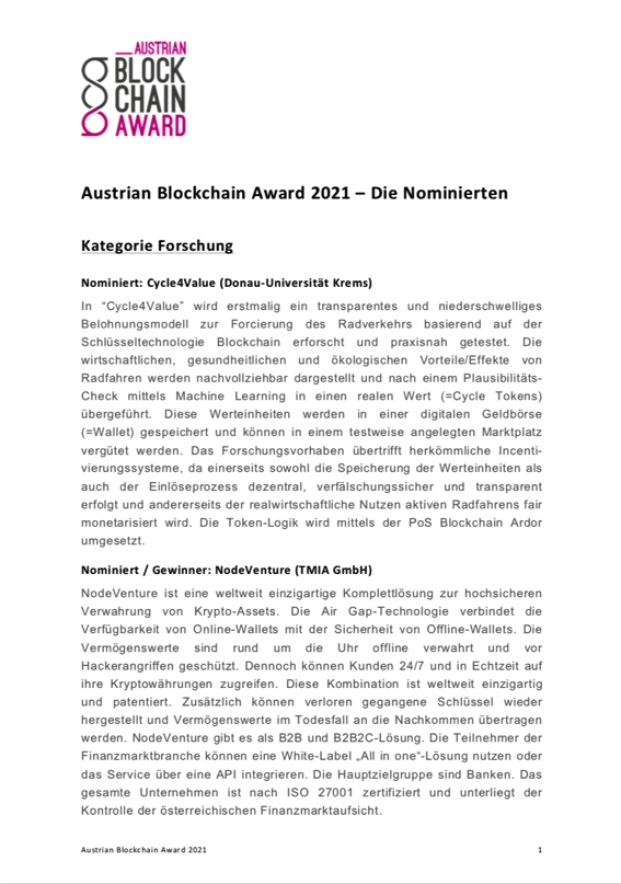 Austrian Blockchain Award 2021– Kurzbeschreibungen Nominierte