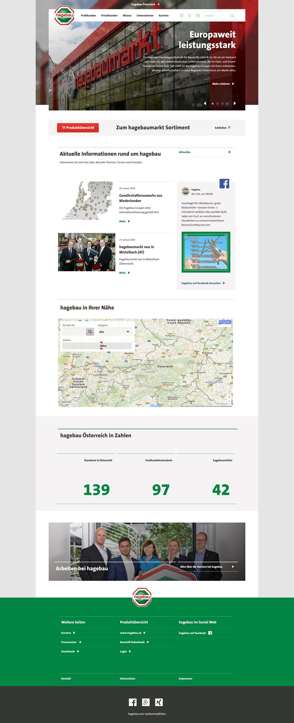 Klar strukturiert und mit moderner Form- und Bildsprache steigert die hagebau Gruppe die Attraktivität für alle Besucher der Website www.hagebau.com