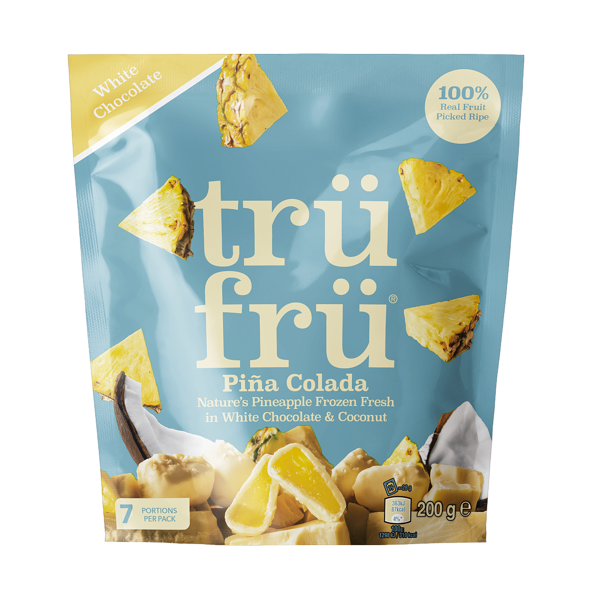Trü Frü Ananas hyper-chilled in weißer Schokolade und Kokosnuss