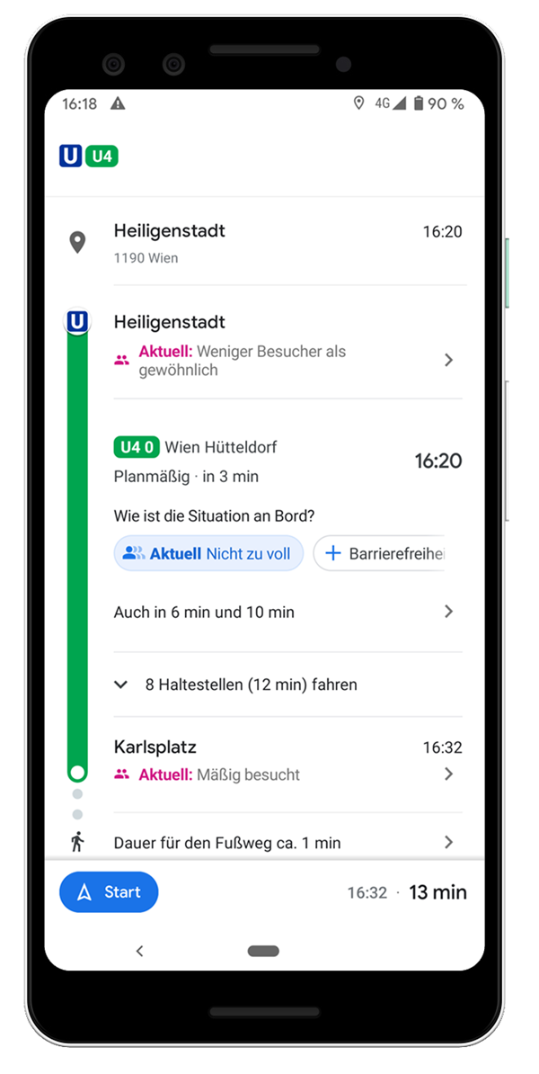 Google Maps - Auslastungsanzeige
